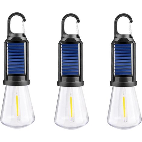 Lampe Solaire Pour Tente - Lanterne LED Rechargeable USB - Étanche IPX4 - Lumière Chaude - Pour Camping Randonnée Urgence - 3 Pièces (1/2)