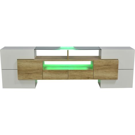 ELVMI Mobile TV con 6 Ante, 2 Cassetti e 3 Vani con LED per Soggiorno in MDF 200×35×60 cm Naturale (1/5)