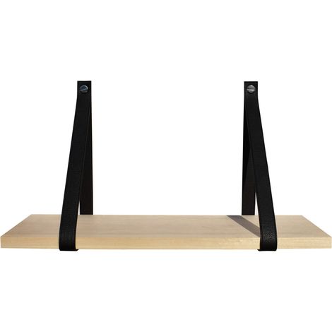 Étagère murale bois 60 X 19 support façon cuir noir