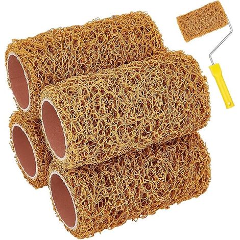 4pcs Rouleau de Peinture Texturé à Motif de Grain, Rouleau à Grain de Bois en Plastique pour la Réparation de Plafond Texture de Plaque de Plâtre DIY à la Maison, 10.1x5cm (1/4)