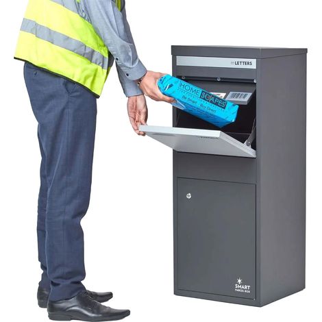 SMART PARCEL BOX™ Large Free Standing Postal Box Letter Box, Front and Back Access, Grey (1/5)