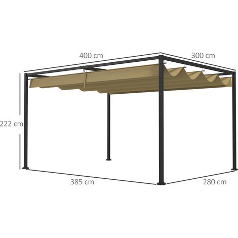 Pergola 4x3m Pavillon de jardin, Toit de terrasse en acier, Pavillon de jardin avec toit ajustable, Autoportant, Protection solaire pour terrasse et jardin, Kaki (1/5)