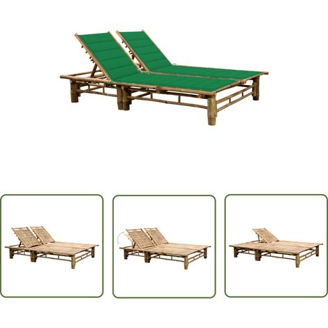 Transat chaise longue bain de soleil lit de jardin terrasse meuble d'extérieur pour 2 personnes avec coussins bambou (1/5)