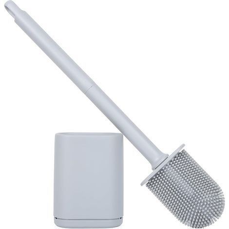 Brosse WC, Brosse Toilettes WC, Brosse WC Silicone Murale avec Base À Fentes D'aération pour La Toilette De La Salle De Bain, Installation sans Trou, Facile À Nettoyer (Gris, 1 Pièce) (1/5)
