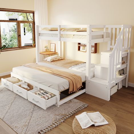 Cama juvenil con cajones y nido extensible en blanco OKMYHOME (1/5)