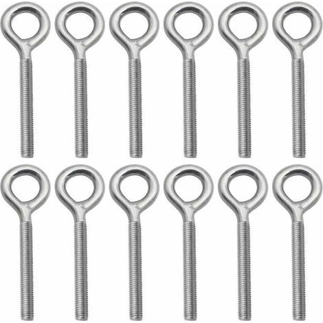 Lot de 12 Boulons- M6 à Oeil en 304 Acier Inoxydable Vis à Anneau Piton à Visser pour Balançoire Machine Extérieure (1/4)