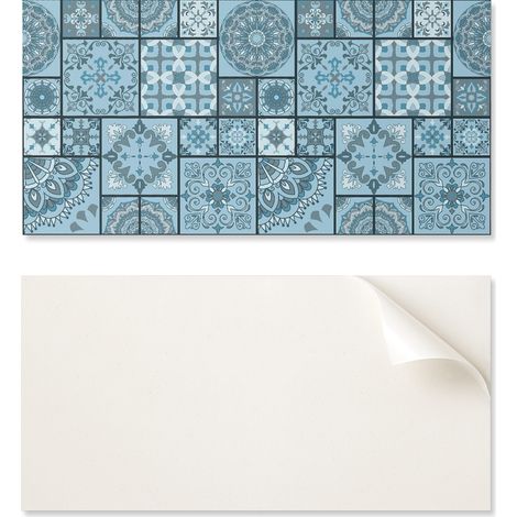 Panel de vinilo decorativo para cocina o ba帽o, 120x60 cm, con estampado de mosaico geom茅trico.