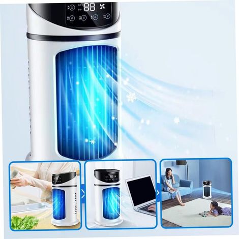 Tragbare Klimaanlage, 24 cm (9,5 Zoll) großer, tragbarer Turmventilator ohne Rotorblätter mit 6 Geschwindigkeitsstufen und 300-ml-Wassertank, leiser Nebel für Badezimmer/Büro (1/4)