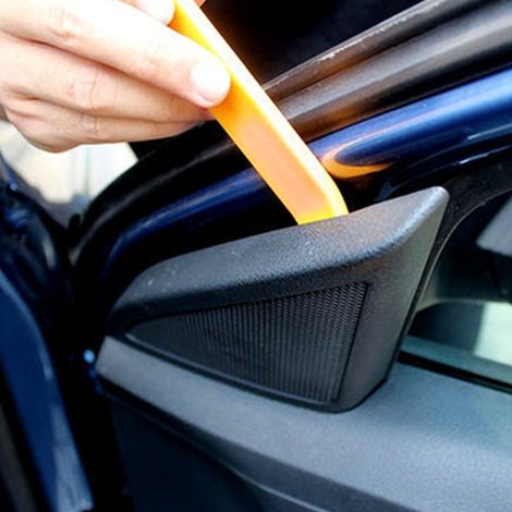 Kit d'outils de démontage et de montage pour système audio de voiture (comprenant l'autoradio, le tableau de bord, les clips de garniture intérieure, un tournevis, un levier en plastique, une plaque d (1/4)