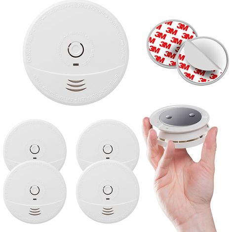EVACUATE Lot de 5 détecteurs de fumée NF avec supports aimantés de fixation, autonomie 5 ans, garantie 3 ans, pack complet pour sécurité optimale. (1/5)