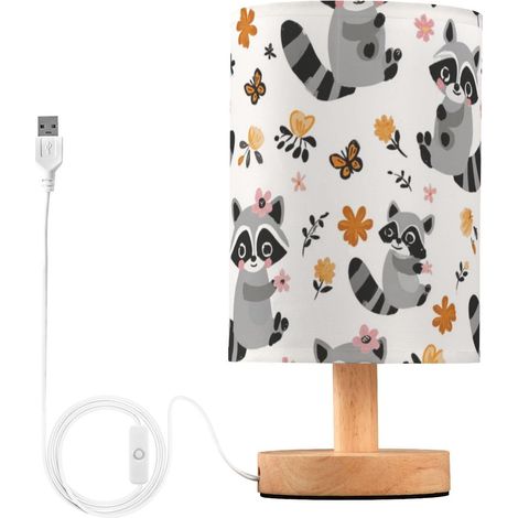 Kcldeci Lampe de chevet motif raton laveur, fleurs et papillons (1/5)