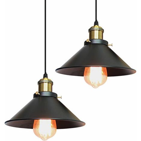 Lot de 2 Retro Suspension Ø 260mm Luminaire Industriel Design Edison Luminaire Plafonnier E27 Lustre Suspension en Métal,Noir BLOW (1/5)