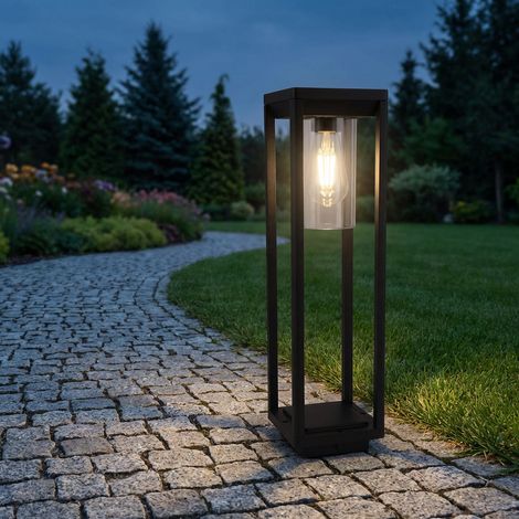 Außenlampe Stehleuchte Standlampe Garten Aluminium schwarz IP44, Druckguss, 1x E27 Fassung, LxBxH 15x15x50 cm (1/5)