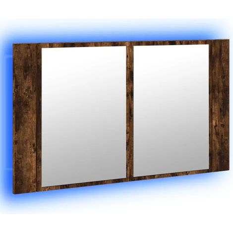 Armoire à miroir LED moderne salle de bain 80 x 12 x 45 cm avec rangement pratique ambiance cosy en bois d'ingénierie chêne fumé (1/5)