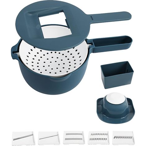 Hachoir à Légumes Alimentaire avec Panier de Vidange Multifonctionnel 5 Types Différents Pomme de Terre Carotte Oignon Concombre Trancheuse Trancheuse à mandoline de sécurité avec porte-légumes