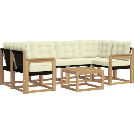 Conjunto de sofás de exterior 7 uds. 6 plaza Blanco y Crema vidaXL (1/5)