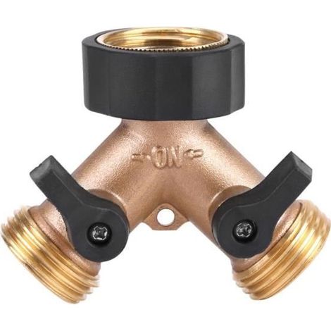 HEN - Messing-Wasserhahn-Adapter, 2-Wege, Y-Form, 3/4 Zoll Anschluss, für Gartenbewässerung (US-Standard)