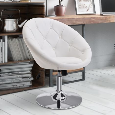 Tabouret de travail en simili cuir blanc et acier chromé, hauteur réglable 42-54 cm, dossier et fonction bascule (1/5)