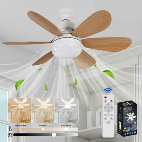 Ventilateur de plafond silencieux 40W – 6 pales réversibles – 3 vitesses – Lumière LED E27 – Minuterie 1/2/4h – Idéal salon chambre (1/5)