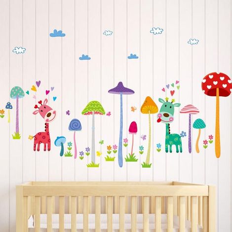 Stickers muraux champignon arbre dessin animé pour salon, décoration intérieure, papier peint (1/4)