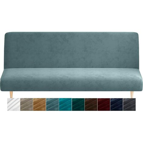 Housse de canapé futon en velours haute élasticité sans accoudoirs en tissu Spandex avec fond élastique, protection antidérapante pour canapé-lit lavable en machine (futon, bleu pierre) (1/5)