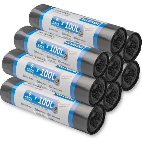 Sac Poubelle ultra résistant, Sacs poubelle à poignées coulissantes,Sacs en Plastique Recyclés Étanchéité maximale (100L(8Paquet)) (1/5)