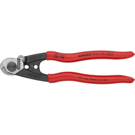 Knipex Cesoia per Funi in Acciaio Forgiata Rivestiti in Resina Sintetica 190 Mm (Confezione Self-Service/Blister) 95 61 190 Sb (1/5)