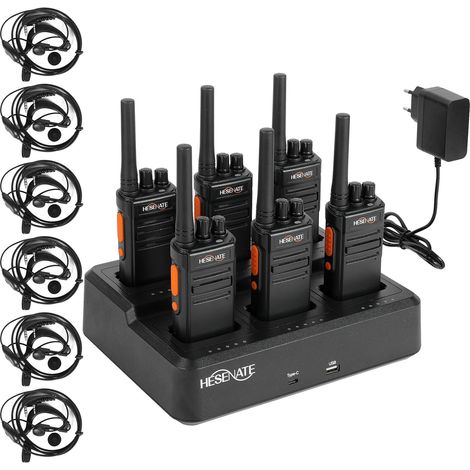 Talkie-walkie PMR446 Radio sans Licence Radio Longue portée Talkie-walkie Professionnel 16 canaux Portable Woki Toki (Noir, Lot de 6) (avec Chargeur 6 emplacements) (1/5)