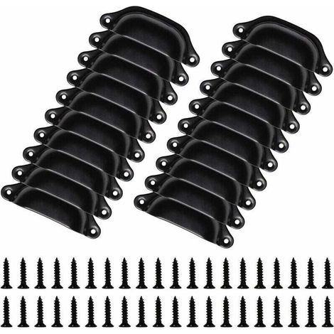 Lot de 20 Poignées Meubles Vintage de 98mm - Boutons en Forme de Coquille pour Tiroir, Placard - Avec Vis, Noir (1/4)