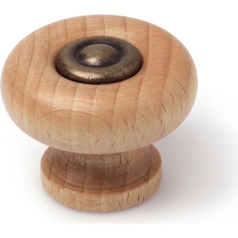 Pomo en madera con acabado haya transparante., dimensiones: 38x38x31mm, Ø: 40mm - (1/4)