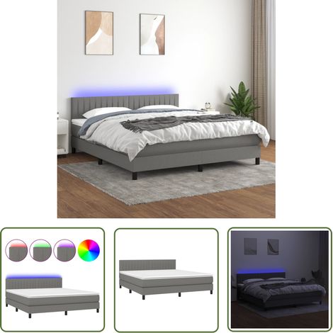 The Living Store Boxspringbett mit Matratze & LED Dunkelgrau 160x200 cm Stoff - Boxspringbett - Doppelbett - Schlafsofa - Bettauflage - Lattenrost (1/5)