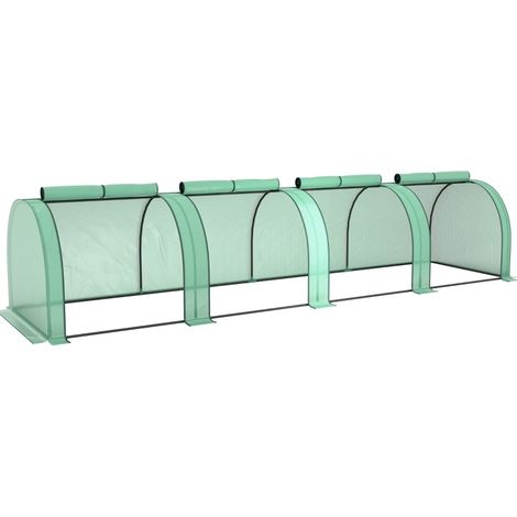 Invernadero túnel de acero con 4 ventanas de cremallera, 395 x 100 x 80 cm, verde (1/4)