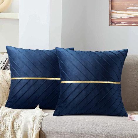 Lot de 2 Housse de Coussin de Salon 45 x 45 cm Moderne Oreillers Décoratifs Bleu Marine Velours Oré Coussin de Canapé Douce Fermeture éclair Cachée pour Chambre