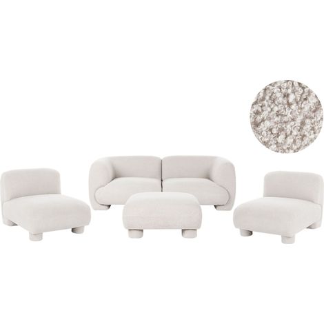 Modulsofa Set 4-Sitzer MJALBI Bouclé Cremeweiß mit Ottomane