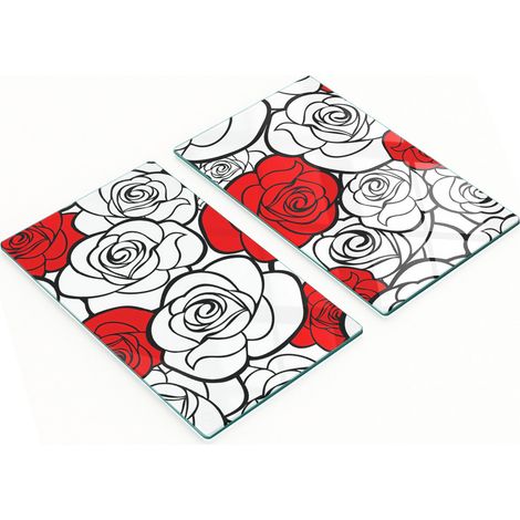 Juego de tablas de cocina de vidrio templado con estampado de rosas, 2 x 30 x 52 cm. (1/5)