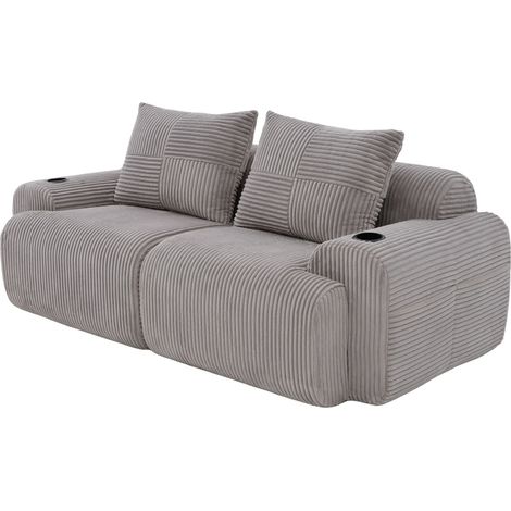 Sofá modular de 2 plazas de pana gris claro 200x99x80 cm con portavasos y bolsillo lateral HOMVRA (1/5)