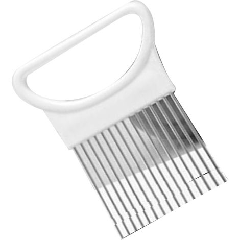 Porte-oignons en acier inoxydable, coupe-oignons, ustensile de cuisine en acier inoxydable pour trancher la viande, les fruits et les légumes (blanc). (1/5)