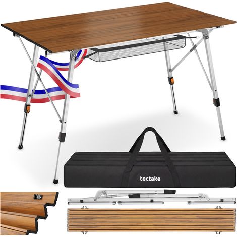 Table pliante en aluminium Bastian, réglable hauteur - aspect bois