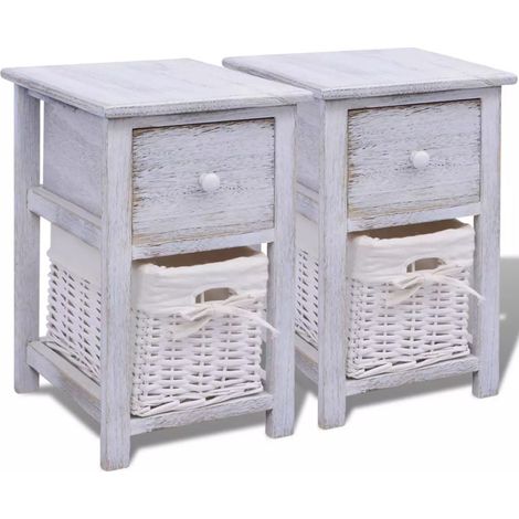 Mesita de noche mesita de noche cómoda mueble de dormitorio 2 piezas madera blanca 1402108