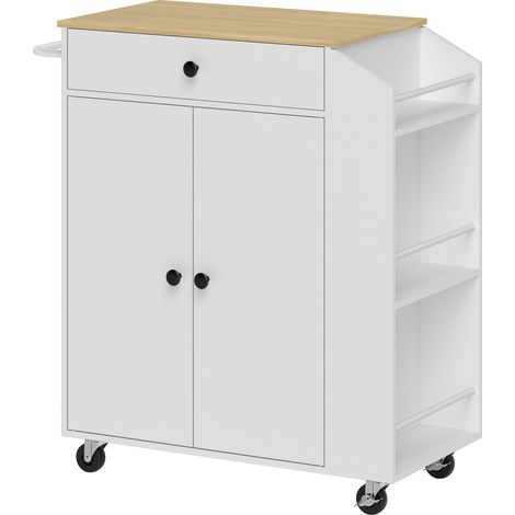 Mobiler Kücheninselwagen in Weiß mit Arbeitsplatte, Schublade und Schrank (1/5)