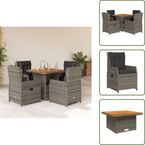 The Living Store Ensemble à manger de jardin 5 pcs coussins gris résine tressée - Ensemble Salon De Jardin - Mobilier De Jardin - Table Extensible - Chaises Pliantes - Résine Tressée