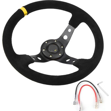 Volant de course automobile universel 35 cm/14 pouces à 6 boulons avec klaxon jaune. (1/5)