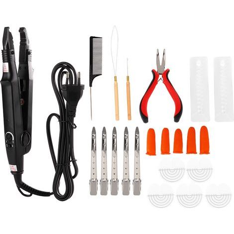 Fer à lisser professionnel pour extensions de cheveux, kit de connexion et coiffure pour salon à domicile (Set avec prise UE) (1/5)