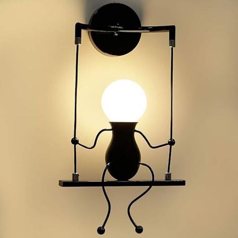 Applique Murale Design Humanoïde Noir - Lampe LED Moderne E27 - Pour Chambre Enfant, Salon, Couloir - Décoration Murale Créative (1/5)