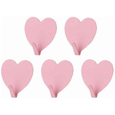 Ensemble de 5 Patères Cœur Rose en Acier Inoxydable - JINFGERNE - Crochets Amovibles et Pratiques pour Salles de Bain, Placards et Plus - Installation Facile sans Outils (1/5)