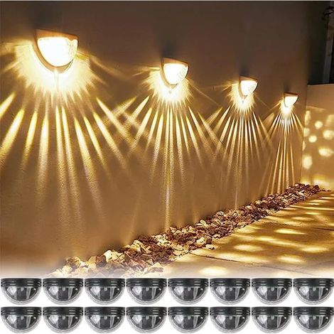 Paquet de 16 appliques murales LED applique solaire de jardin applique murale solaire pour terrasse extrieure blanc chaud YYV (1/4)