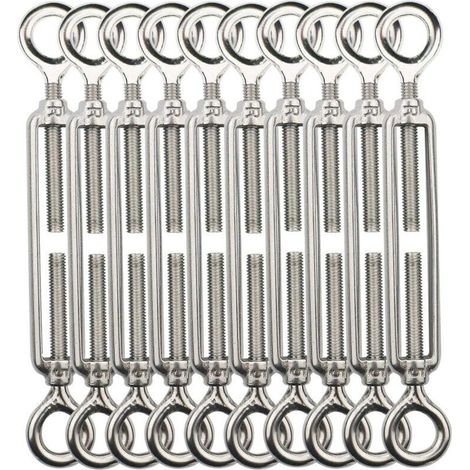 304 Edelstahl M5 Drahtspanner mit Haken für Wäscheleinen, Kabel und Geländer – 10-teiliges Set