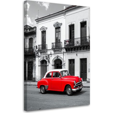 Leinwandbild Rotes Retro-Auto geparkt auf einer Straße in Havanna Kuba 20x30 (1/5)