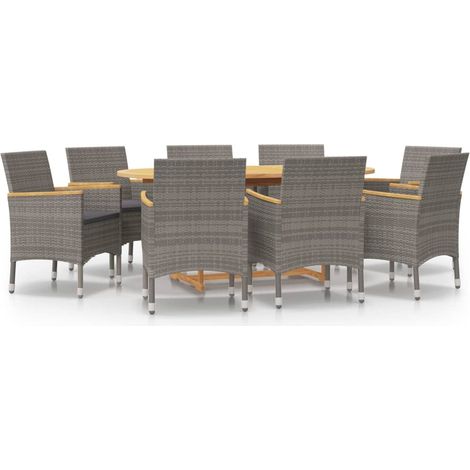 Maison Exclusive - Set da Pranzo per Giardino 9 pz con Cuscini Grigio (1/5)