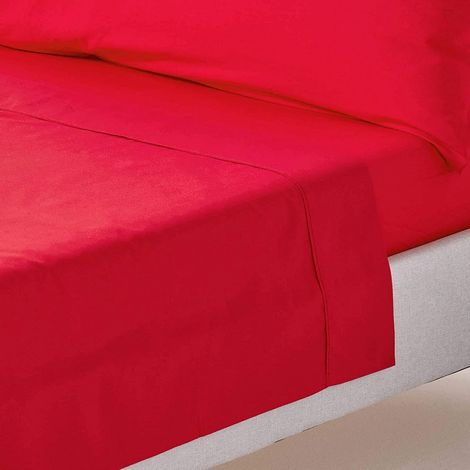 HOMESCAPES Drap plat uni 100% coton égyptien 200 fils coloris rouge 180 x 290 cm (1/5)